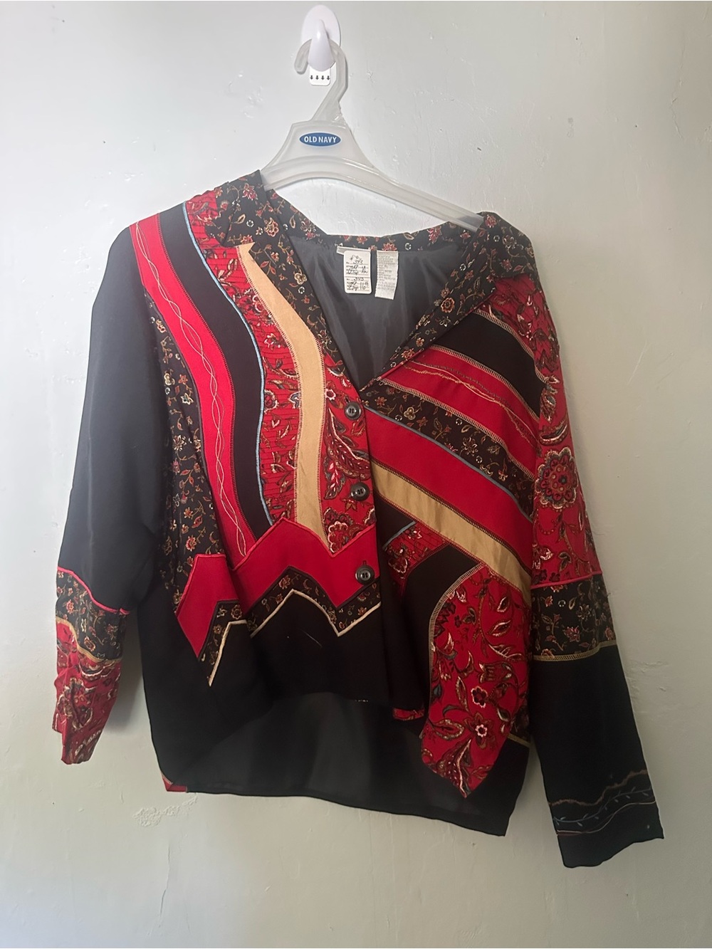 Koret Black, Red and Gold Patterned V-Neck Long Sleeve Sweater